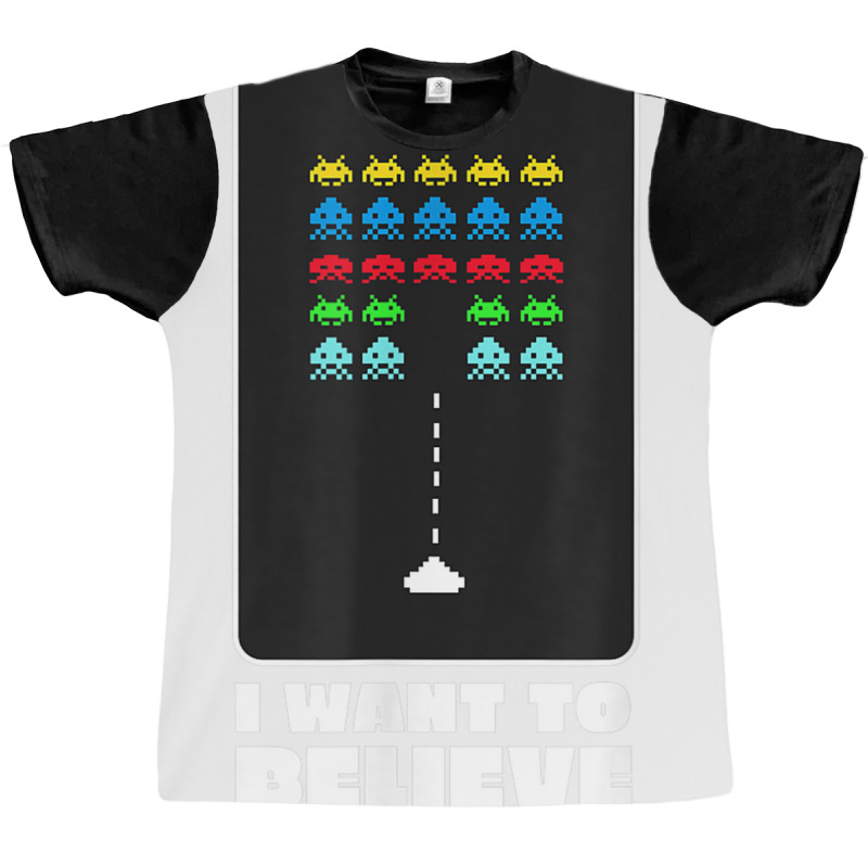 I Want To Believe Space Alien Invaders T Shirt Graphic T-shirt by galloywa | Artistshot