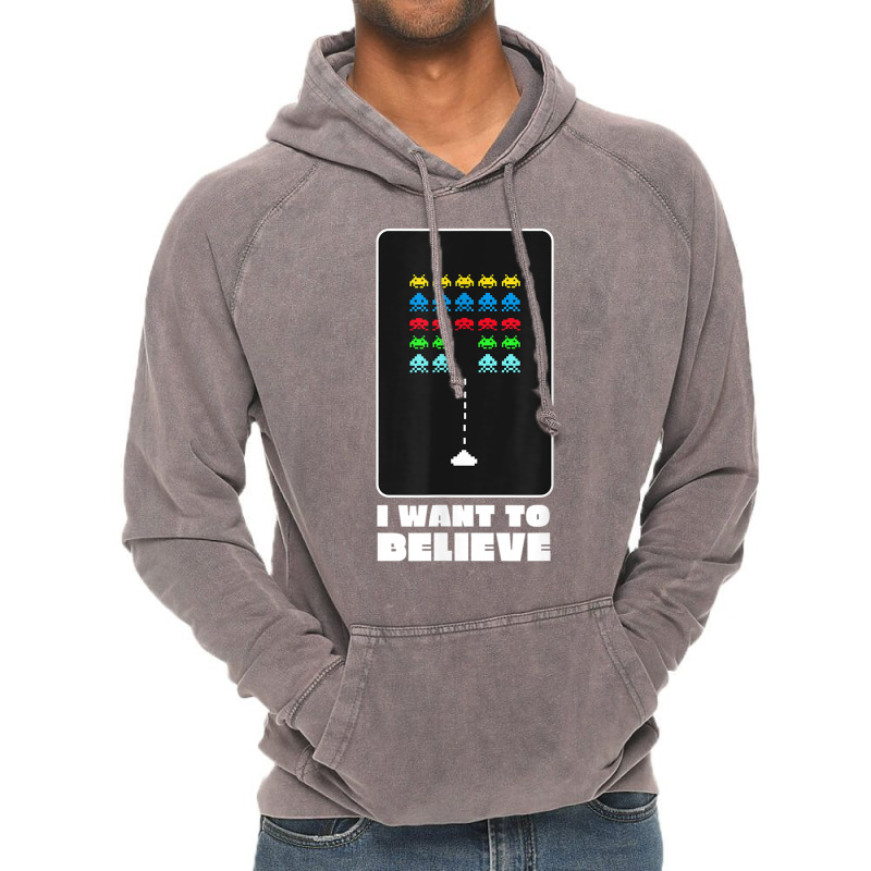 I Want To Believe Space Alien Invaders T Shirt Vintage Hoodie by galloywa | Artistshot