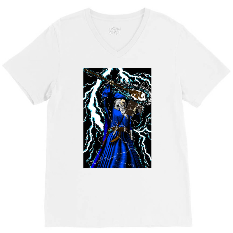 Merlin   Traditional High Fantasy Wizard (blue) V-neck Tee | Artistshot