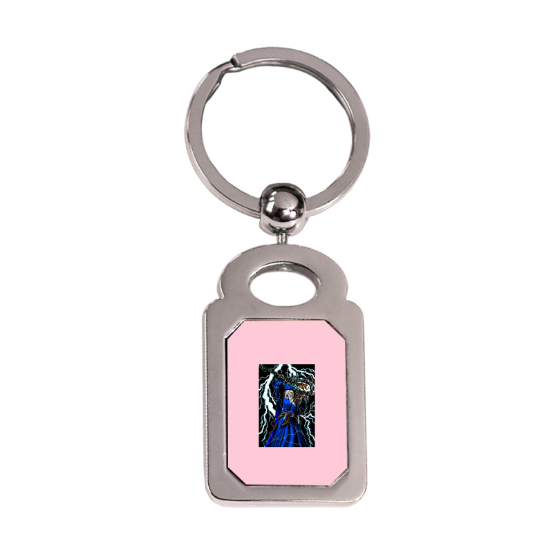 Merlin   Traditional High Fantasy Wizard (blue) Silver Rectangle Keychain | Artistshot