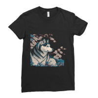 Surrealism Japanese Painting Siberian Husky Dog 3 Ladies Fitted T-shirt | Artistshot