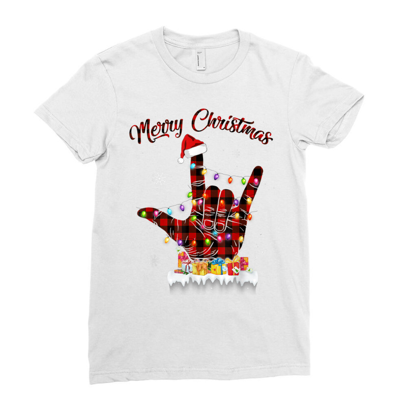 Merry Christmas Sign Language Asl Santa Hat Xmas R Ladies Fitted T-Shirt by bonne | Artistshot