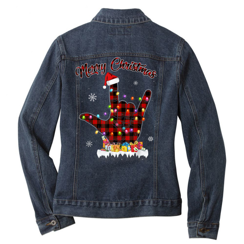 Merry Christmas Sign Language Asl Santa Hat Xmas R Ladies Denim Jacket by bonne | Artistshot