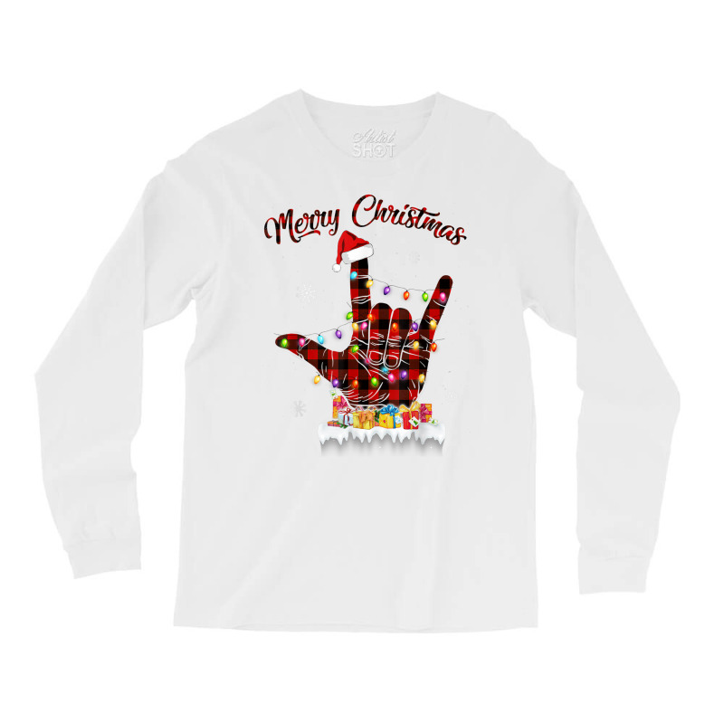 Merry Christmas Sign Language Asl Santa Hat Xmas R Long Sleeve Shirts by bonne | Artistshot