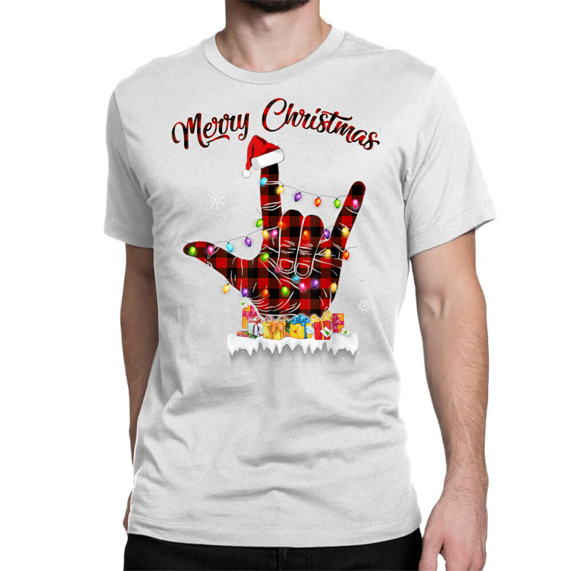 Merry Christmas Sign Language Asl Santa Hat Xmas R Classic T-shirt by bonne | Artistshot