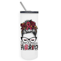 Messy Bun Women Burgundy Ribbon Brain Aneurysm War Skinny Tumbler | Artistshot