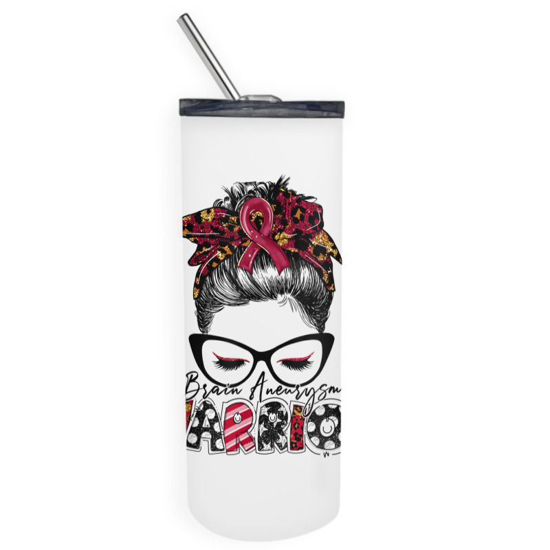 Messy Bun Women Burgundy Ribbon Brain Aneurysm War Skinny Tumbler | Artistshot