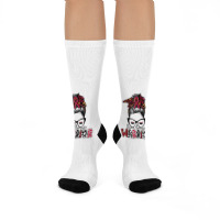 Messy Bun Women Burgundy Ribbon Brain Aneurysm War Crew Socks | Artistshot