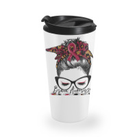 Messy Bun Women Burgundy Ribbon Brain Aneurysm War Travel Mug | Artistshot