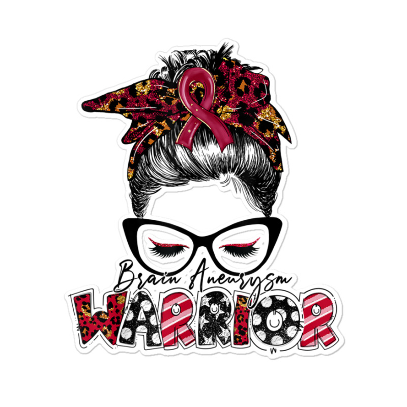 Messy Bun Women Burgundy Ribbon Brain Aneurysm War Sticker | Artistshot