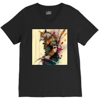 Cat In Action Pose V-neck Tee | Artistshot