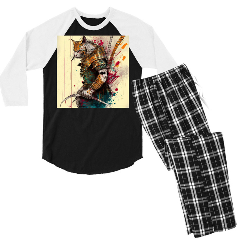 Cat In Action Pose Men's 3/4 Sleeve Pajama Set by TheDol | Artistshot