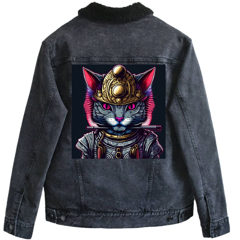 Samurai Cyborg Cat Unisex Sherpa-lined Denim Jacket | Artistshot