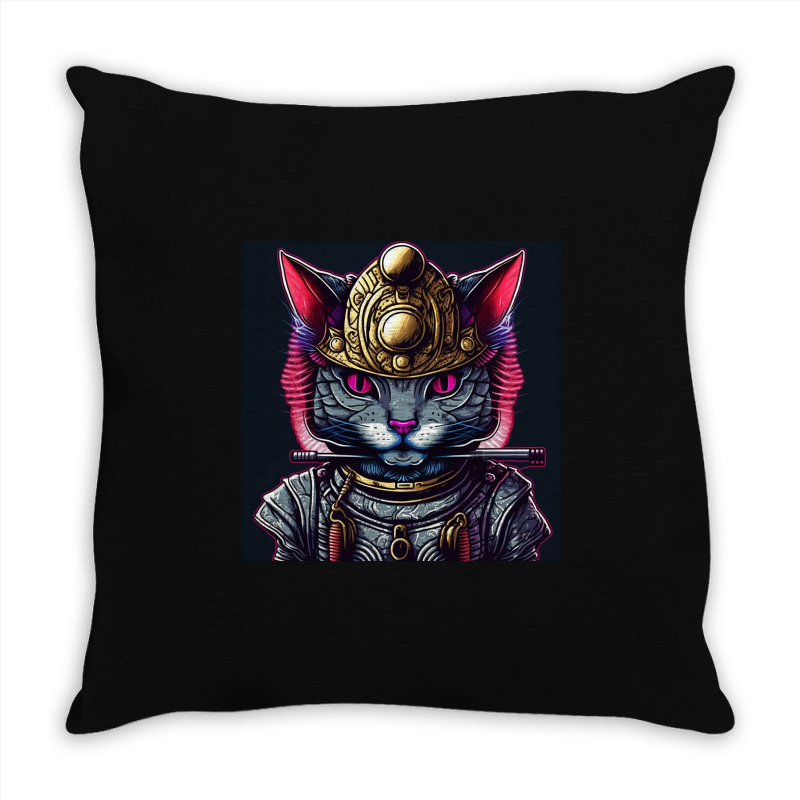 Samurai Cyborg Cat Throw Pillow | Artistshot