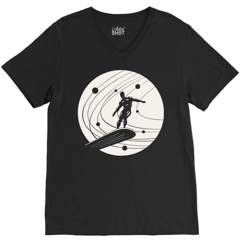 Silver Surfer Minimalist White V-Neck Tee by paturusharpek | Artistshot