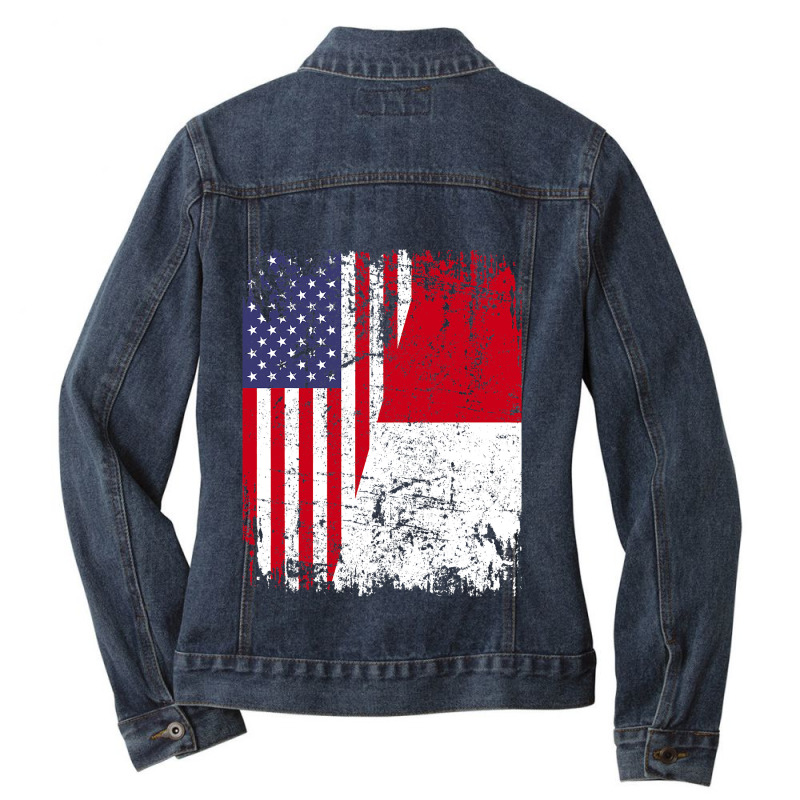 Indonesian Roots  Half American Flag  Usa Indonesi Ladies Denim Jacket | Artistshot