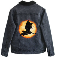 Flying Dragon Halloween Moon Mythical Fantasy Retr Unisex Sherpa-lined Denim Jacket | Artistshot