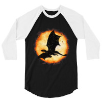 Flying Dragon Halloween Moon Mythical Fantasy Retr 3/4 Sleeve Shirt | Artistshot