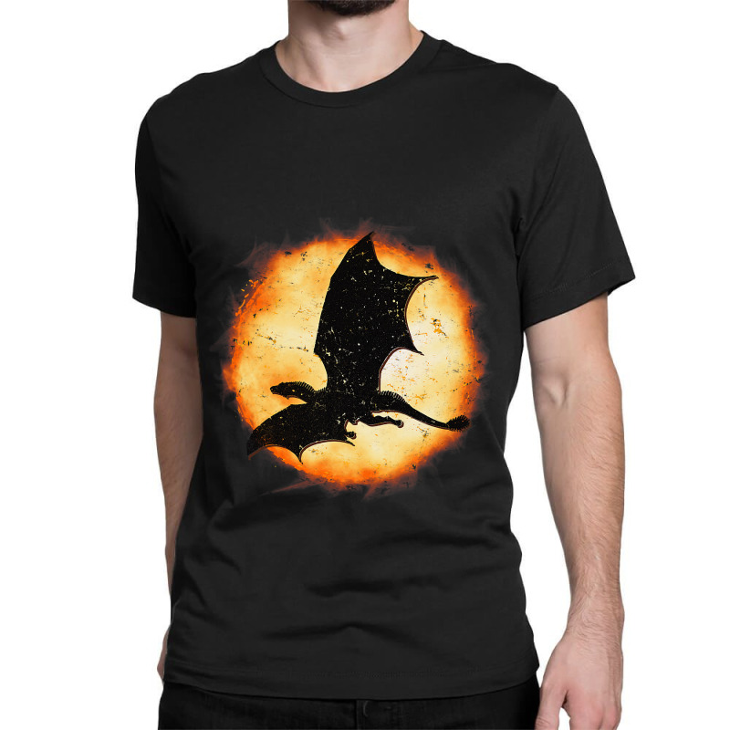 Flying Dragon Halloween Moon Mythical Fantasy Retr Classic T-shirt by kerrmanthez | Artistshot