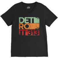 313 Detroit Area Code Michigan State Vintage Retro V-neck Tee | Artistshot