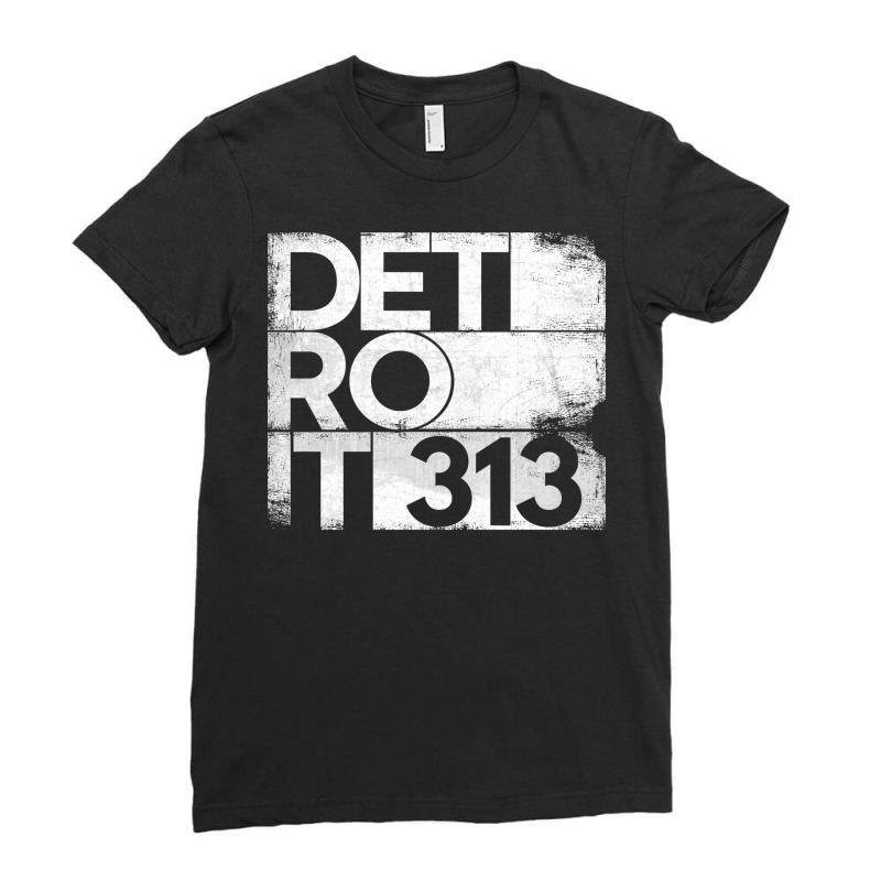 313 Detroit Michigan State With Area Code Grunge Distressed Ladies Fitted T-Shirt by SamsulArt | Artistshot