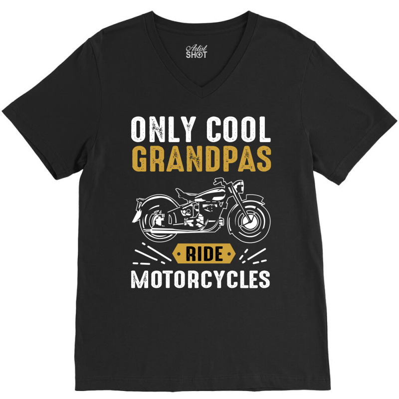 Motorcycle Grandpa Cool Papa Grandad Gift V-Neck Tee by eucafaiall | Artistshot