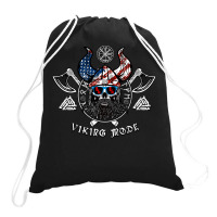 American Viking With Skull Helmet And Runes Drawstring Bags | Artistshot