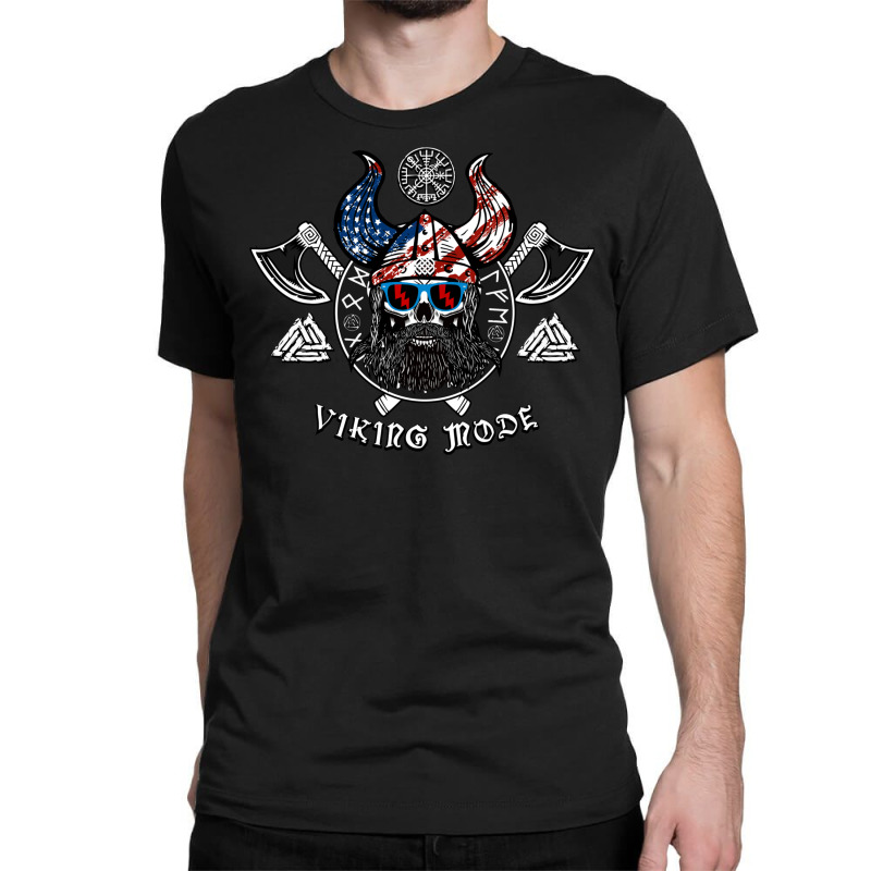 American Viking With Skull Helmet And Runes Classic T-shirt | Artistshot