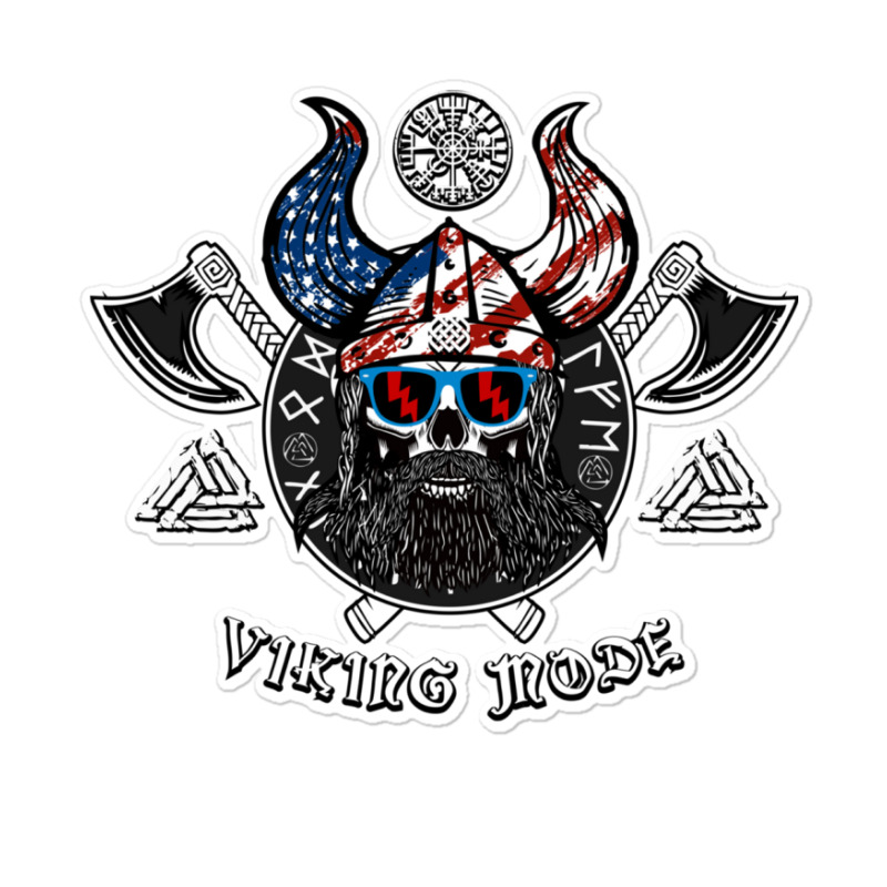 American Viking With Skull Helmet And Runes Sticker | Artistshot