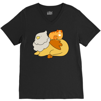 Griffin And Orange Tabby Cat V-neck Tee Designed By Ilham12