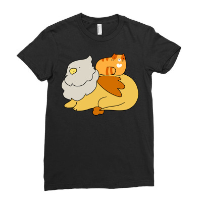 Griffin And Orange Tabby Cat Ladies Fitted T-shirt Designed By Ilham12