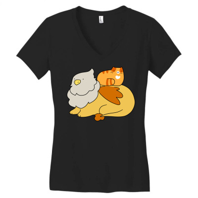 Griffin And Orange Tabby Cat Women's V-neck T-shirt Designed By Ilham12