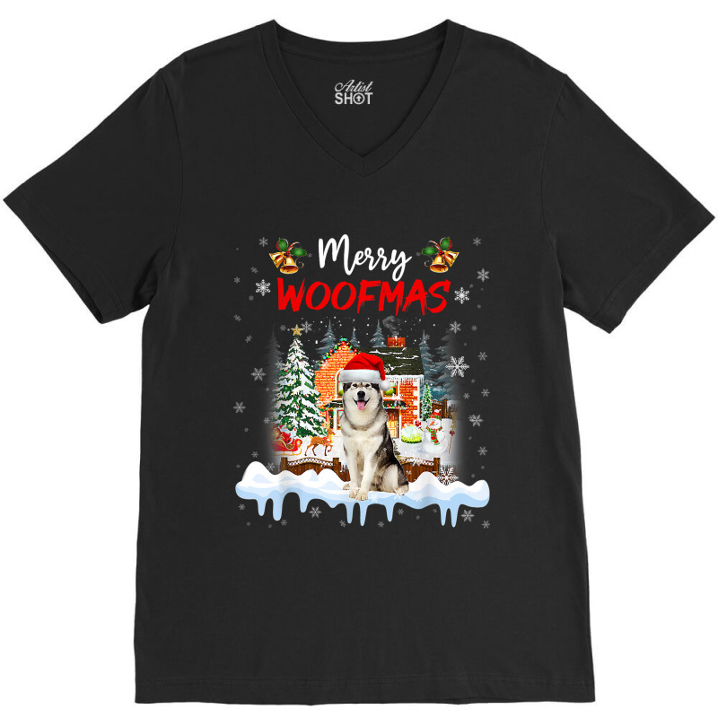 Merry Woofmas Alaskan Malamute Christmas Tree Dog  V-neck Tee | Artistshot