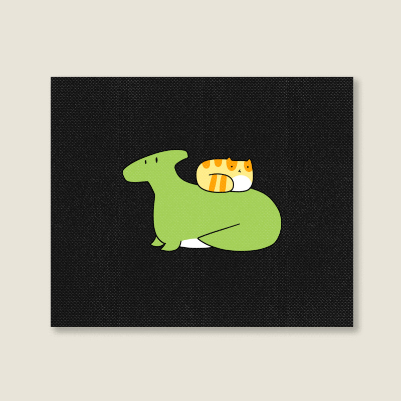 Hadrosaurid And Orange Tabby Cat Landscape Canvas Print | Artistshot