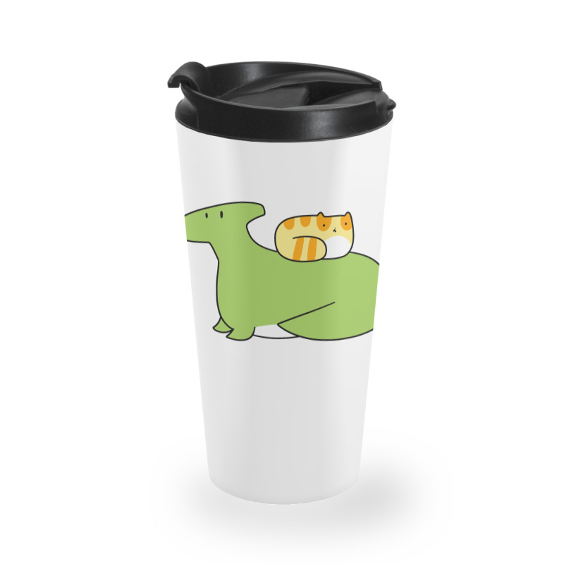 Hadrosaurid And Orange Tabby Cat Travel Mug | Artistshot