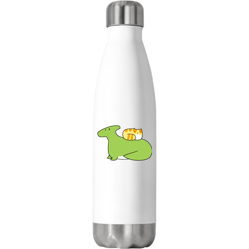 Hadrosaurid And Orange Tabby Cat Stainless Steel Water Bottle | Artistshot