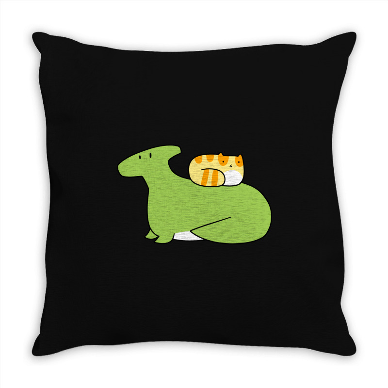 Hadrosaurid And Orange Tabby Cat Throw Pillow | Artistshot