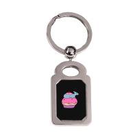 Hadrosaurus And Giant Cupcake Silver Rectangle Keychain | Artistshot