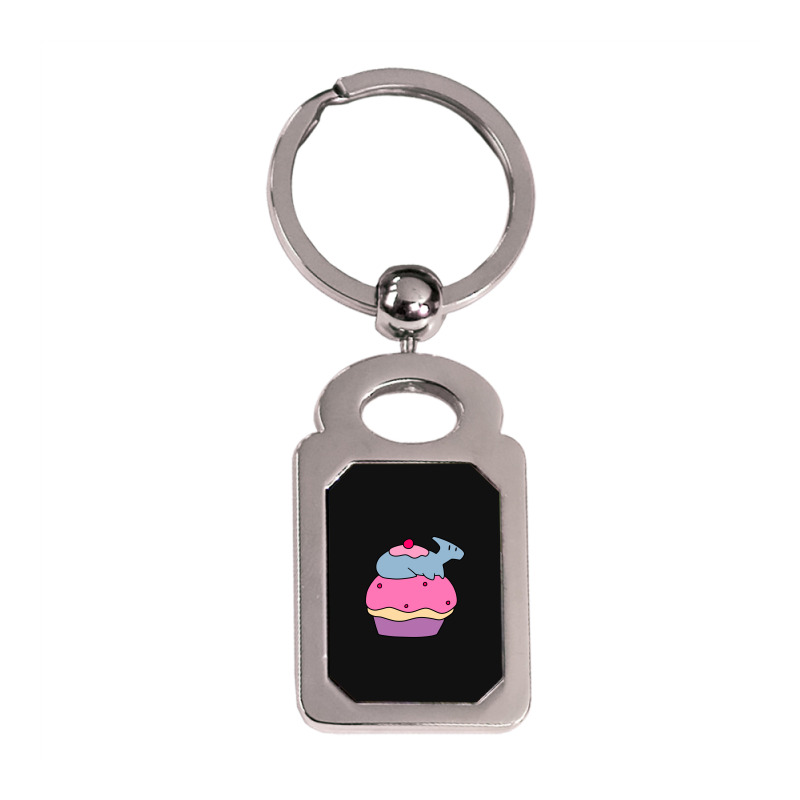 Hadrosaurus And Giant Cupcake Silver Rectangle Keychain | Artistshot