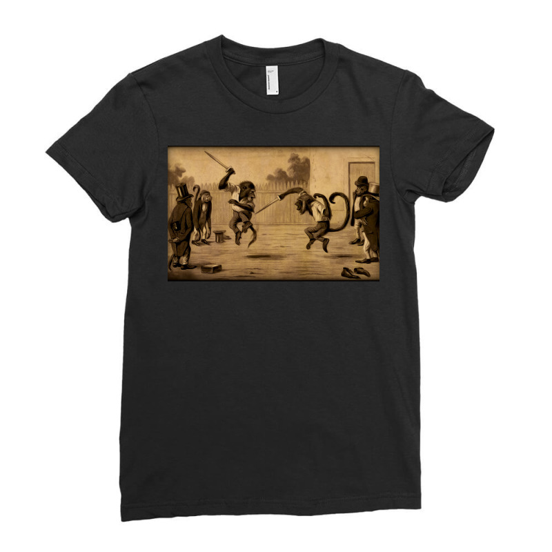 Monkey Knife Fight Ladies Fitted T-Shirt by aniedajodusk | Artistshot