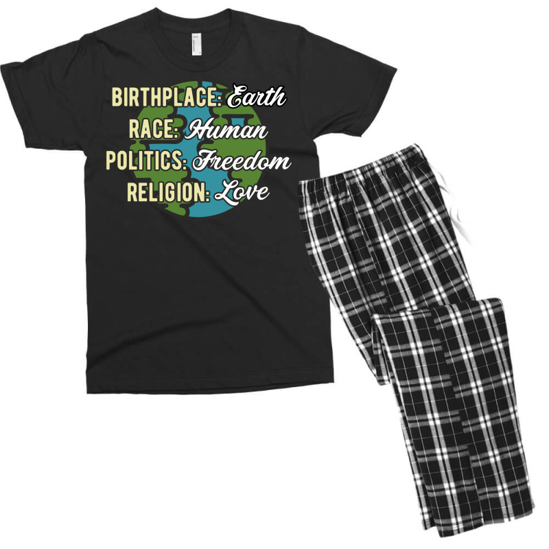 Birthplace Earth Race Human Politics Freedom Religion Love Equality Al Men's T-shirt Pajama Set by SamsulArt | Artistshot