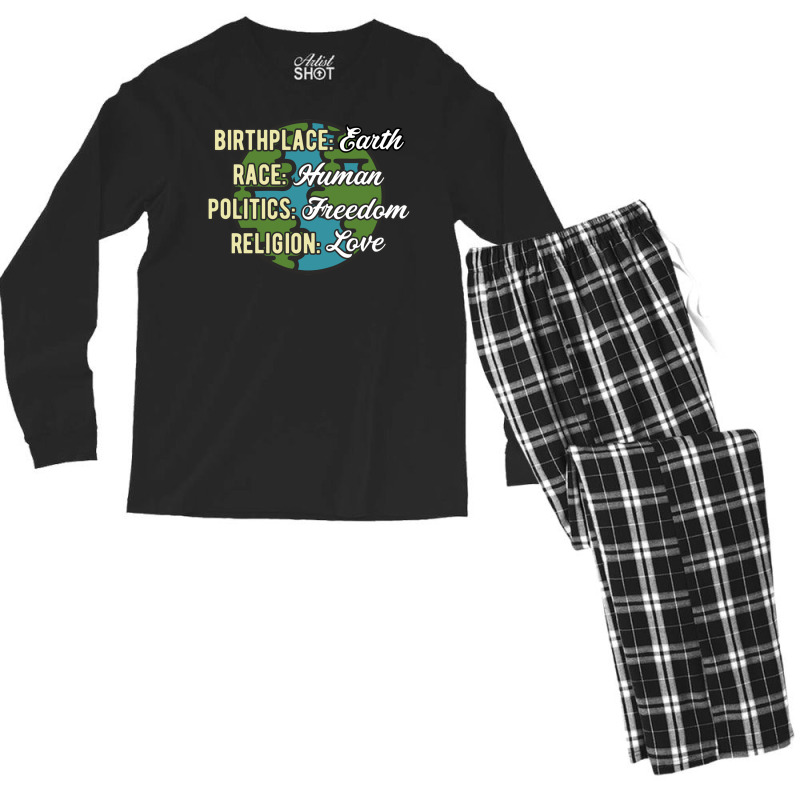 Birthplace Earth Race Human Politics Freedom Religion Love Equality Al Men's Long Sleeve Pajama Set by SamsulArt | Artistshot