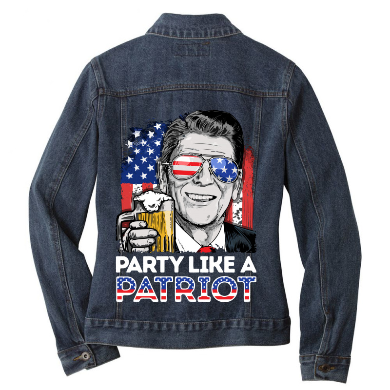 Reagan Ronald Party Like A Patriot Gifts Ladies Denim Jacket by LiqueGifts | Artistshot