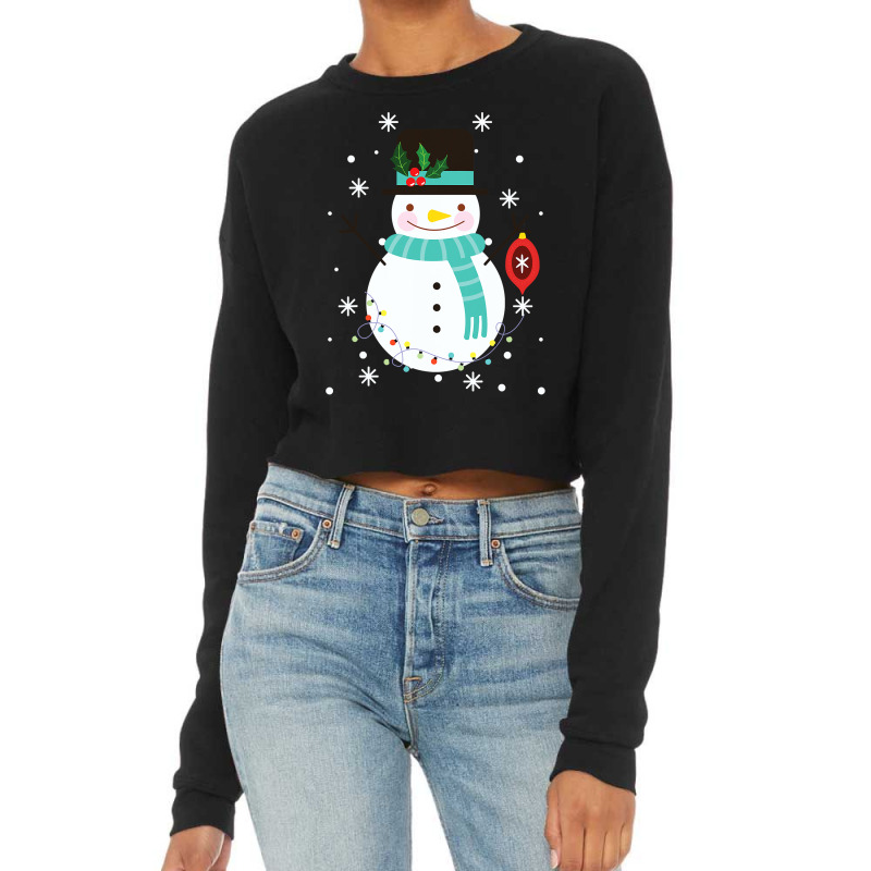 Vintage Snowman Christmas Snowflakes Holiday Novel Cropped Sweater by KimberleeWilson786 | Artistshot