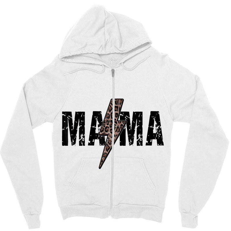 Mama Lightning Bolt Leopard Cheetah Print Mother's Zipper Hoodie by tonierich | Artistshot