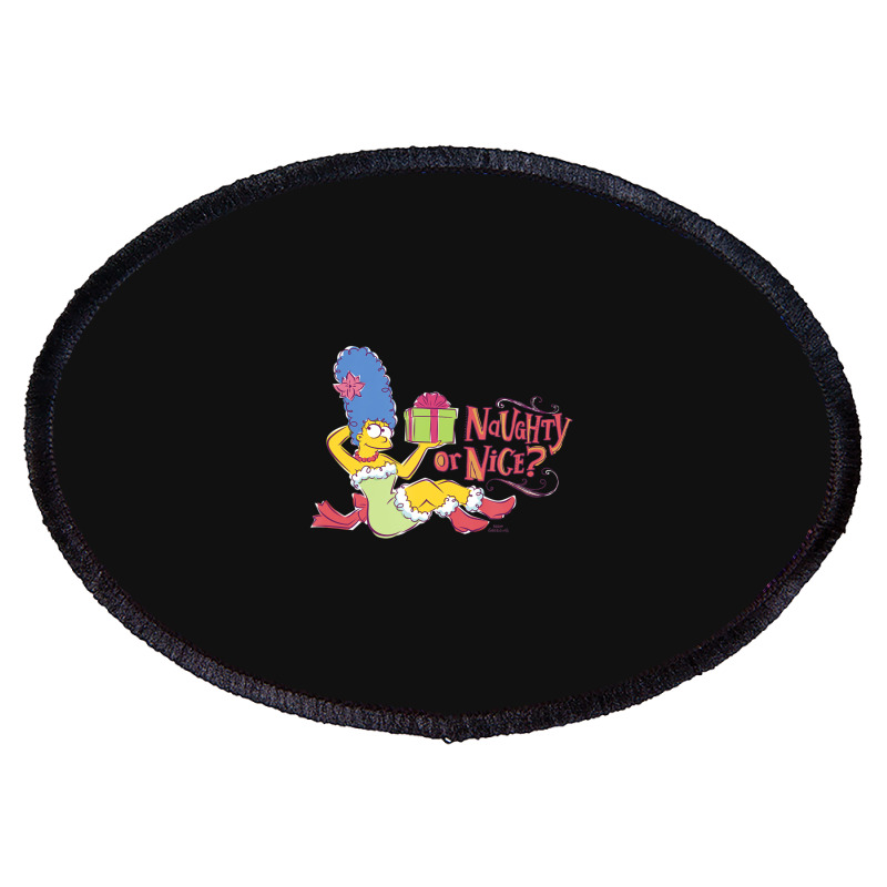 The Simpsons Christmas Marge Naughty Or Nice Oval Patch | Artistshot