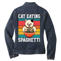 Cat Eating Spaghetti Ladies Denim Jacket | Artistshot