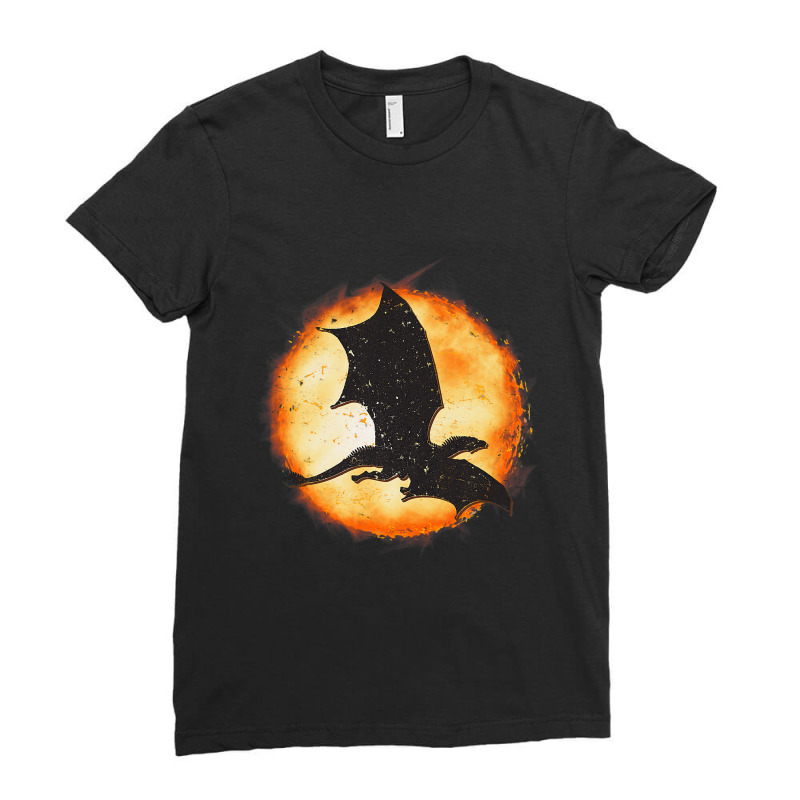 Mythical Fantasy Dragonfire Flying Dragon Hallowee Ladies Fitted T-Shirt by kerrmanthez | Artistshot