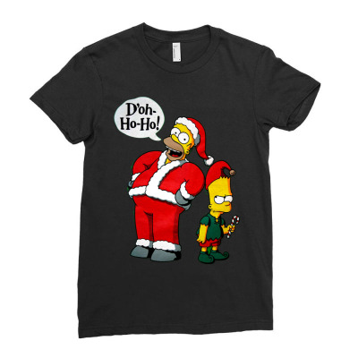 Homer Simpson Santa Ladies Fitted T-shirt Designed By Dennishinerman