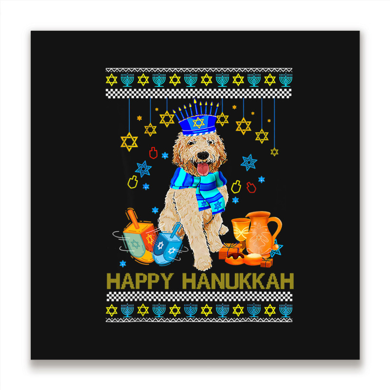 Ugly Hanukkah Sweater Jewish Goldendoodle Dog Meno Metal Print Square | Artistshot